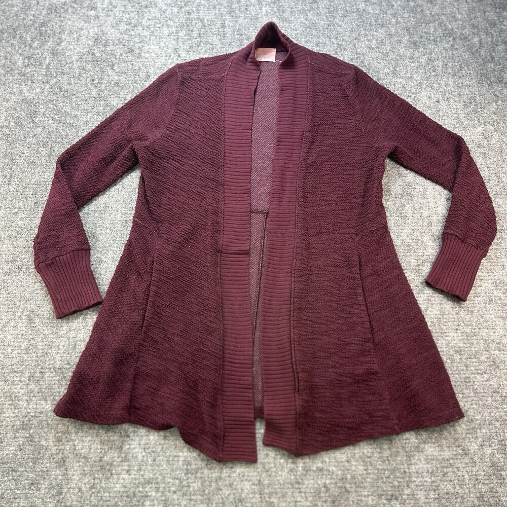 ANTHROPOLOGIE tla Sweater Women Medium Burgundy Cardigan Open Shawl Textured